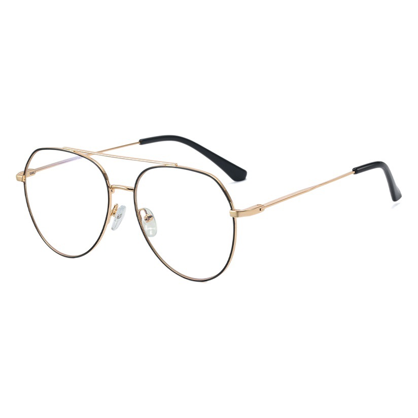 95852 nuevo metal doble haz marco grande gafas lisas hombres y mujeres luz azul europeo y americano gafas marco puede ser equipado con gafas de miopía