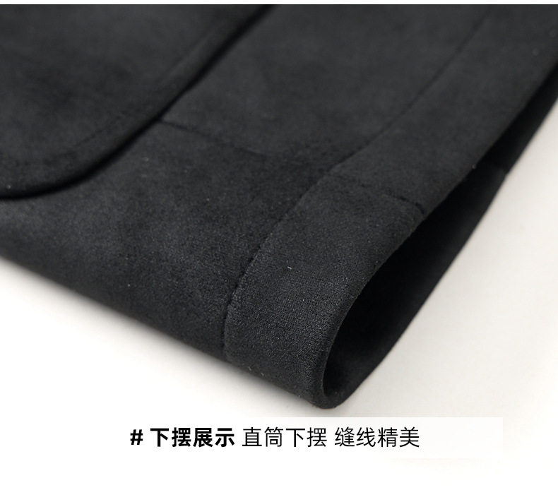 Áo khoác vest nam da lộn phong cách retro hai cúc dáng ôm, tay dài cổ vest — Màu kaki, Màu nâu cà phê, màu đen chi tiết 22