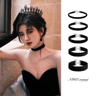 Ju Jingyi's same classic simple black choker collar versatile necklace imported velvet neckband picker