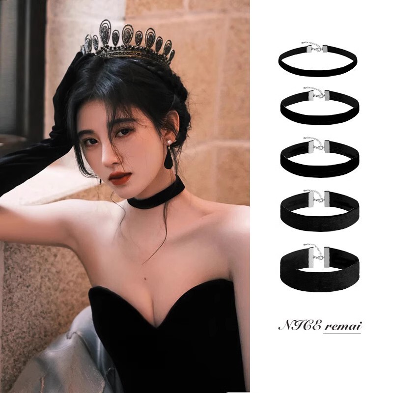 Ju Jingyi Same Style Classic Simple Black choker Collar All-Match Necklace Imported Velvet Neck Strap chocker