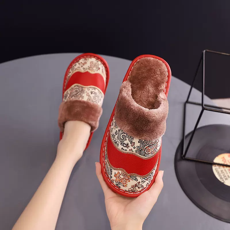 皮面棉拖鞋女冬情侣冬季保暖室内家用家居防滑秋冬防水男皮拖地板