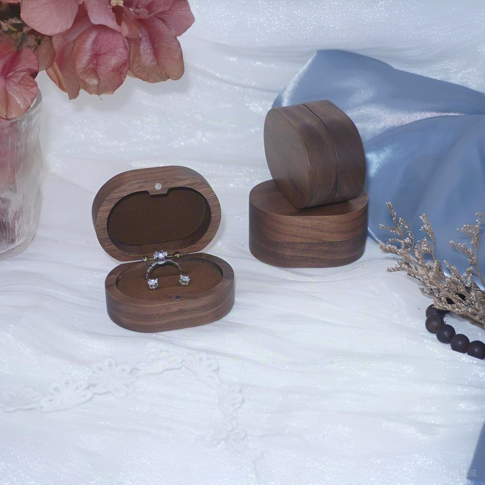 Jewelry Box Walnut Crafts Retro Storage Box Jewelry Ring Earrings Oval Manufacturer Wholesale Storage Box