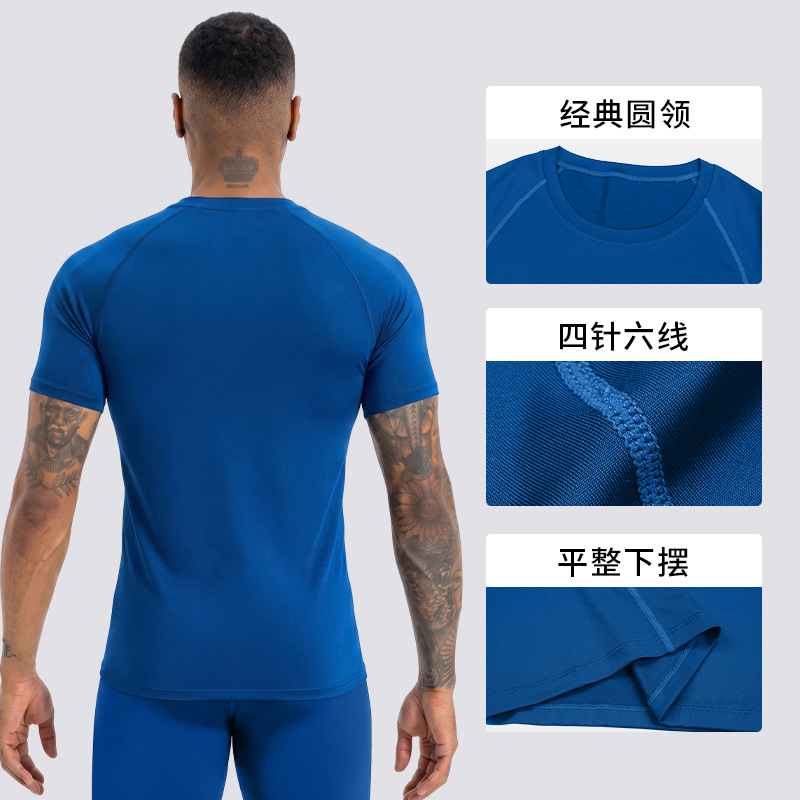 Nuevo cuello redondo hombre camiseta de entrenamiento de gimnasio camiseta de entrenamiento de manga corta camiseta de secado rápido sudor