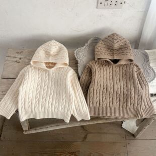 Spring and Autum Pure Color Knitted Sweatshirts for Boys and Girls, Casual Kidsren's Hooded Sweaters and Pullovers, Soft for Small and Medium-Sized Kidsren