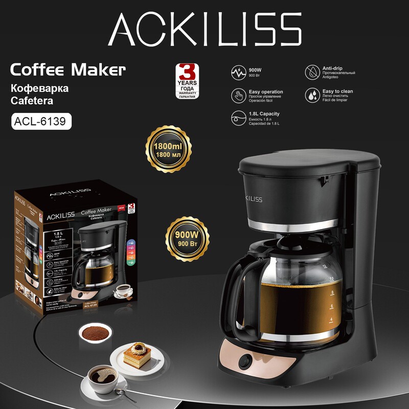 Ackiliss Fully Automatic Coffee Pot Drip Filter American Tea Office Tea Maker Drip Coffee Machine
