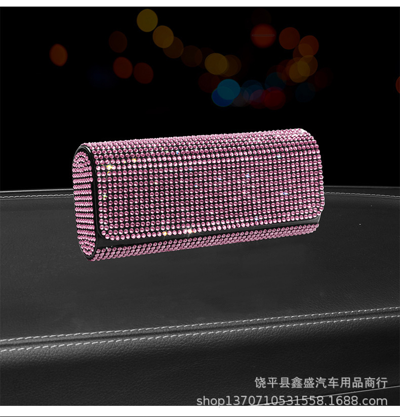 Diamond-Encrusted Car Glasses Case, Multi-Functional Sunglasses Storage Box, Full-Diamond Women's Car Glasses Case, Sun Visor Storage Supplies