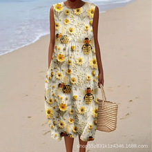 2025欧美春夏季新款无袖休闲印花气质长裙连衣裙修身小清新休闲裙