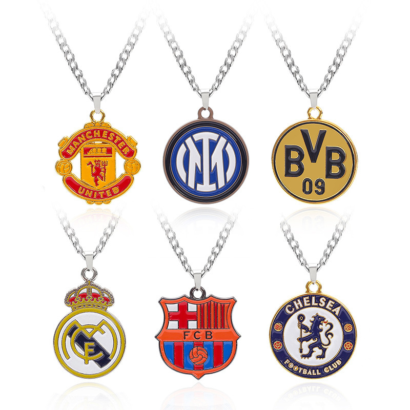 Paint Double-sided Pendant Zinc Alloy Real Madrid Barcelona Chelsea Juve Stainless Steel MK Chain Necklace