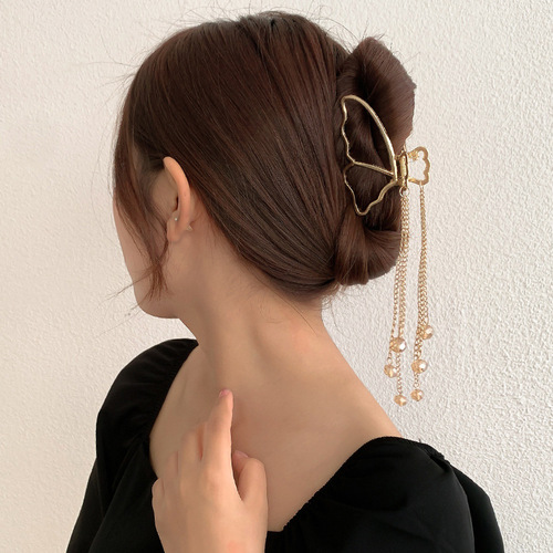 French metal claw clip with butterfly tassel hairpin, online hair clip, back of head bun shark clip, hair hair accessory