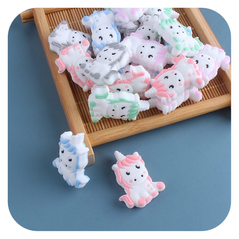 Nuevo bebé suministros unicornio de dibujos animados cuentas silicona creativo DIY chupete cadena pulsera juguete mordedor Accesorios