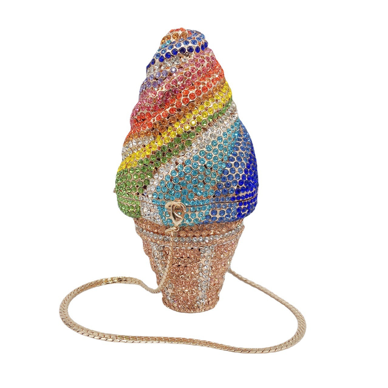 Seleccione estrictamente el nuevo paquete de helado con diamantes para la cena, bolsas de mano de diamantes para mujeres, embrague de helado.
