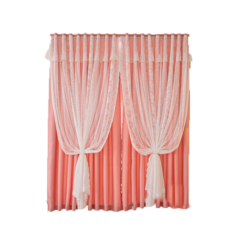 Cortina de velcro de encaje francés instalación sin perforaciones Internet celebridad dormitorio cortina de sombreado autoadhesiva entrega de una pieza