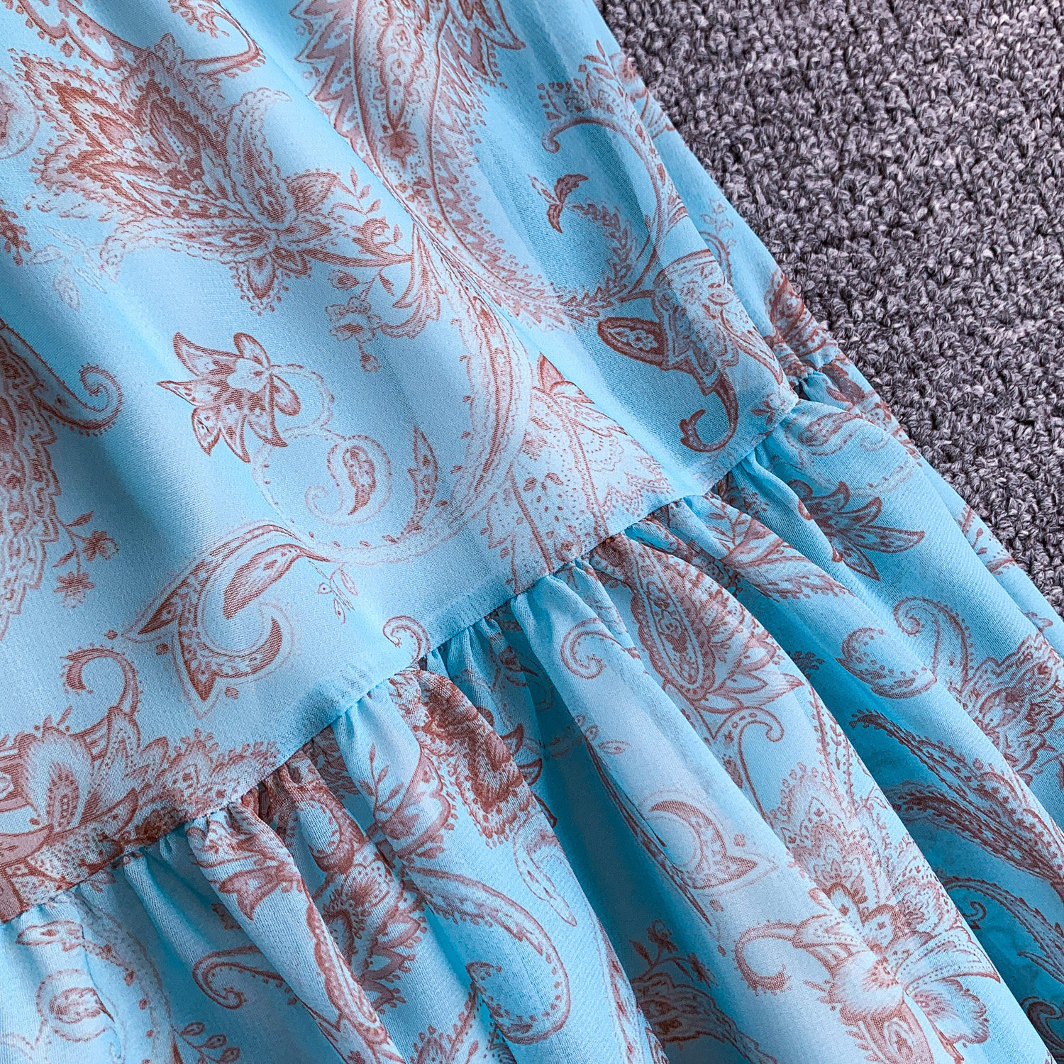 Elegant French Style Long Sleeve Dress Ruffled Collar Rope Waist Cinching Chiffon Printed Maxi Summer Retro Dress_ecoleips.com