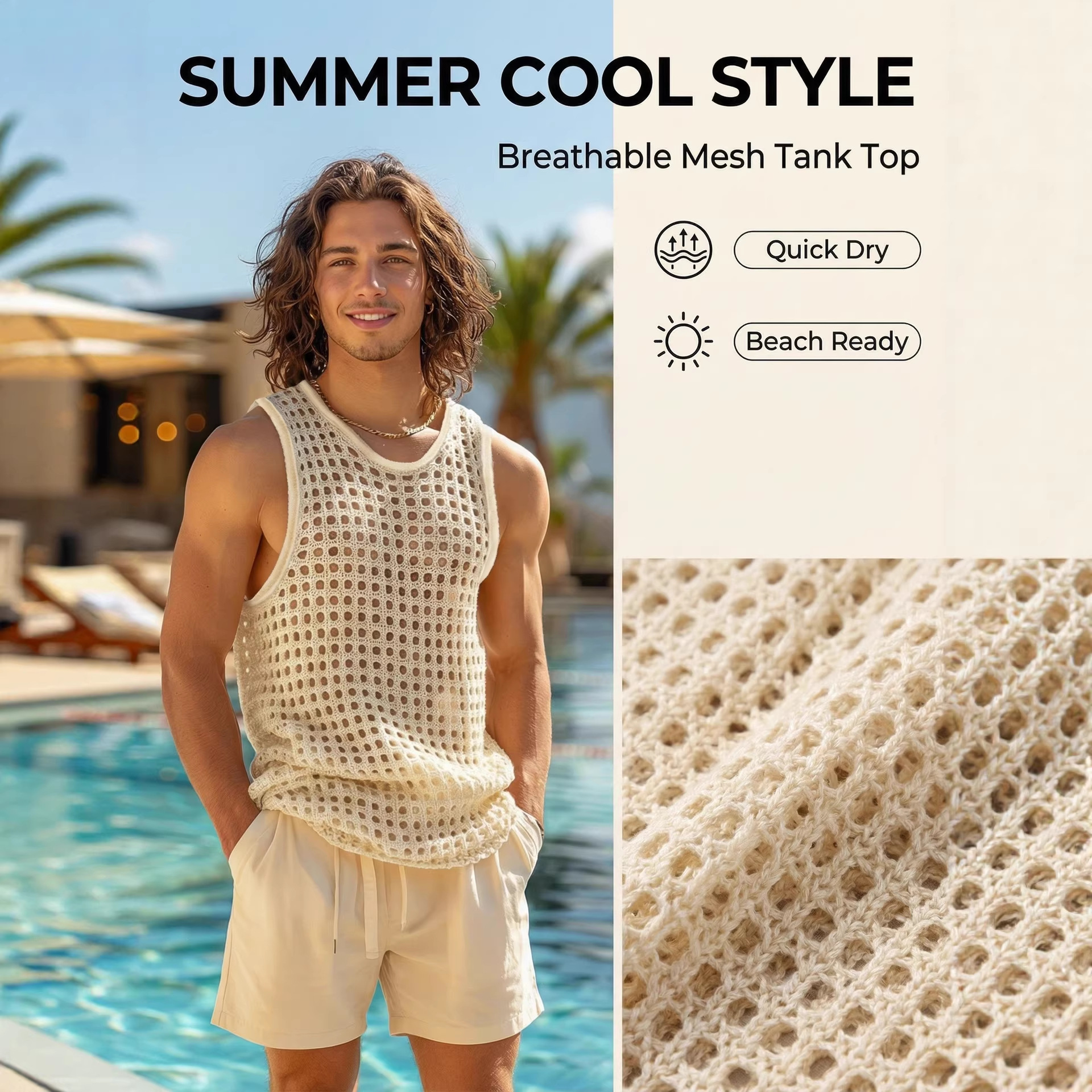 Herrenbekleidung, Sommerweste für Herren, atmungsaktive, ärmellose Strickweste mit Lochmuster, Rundhalsausschnitt, lässiger Stil, sowohl formell als auch leger._voghion.com