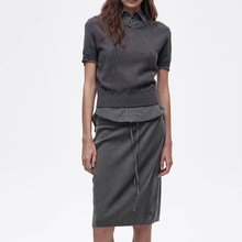 25秋新款假两件休闲铅笔裙半身裙配时髦叠穿衬衫式短袖T恤套装女