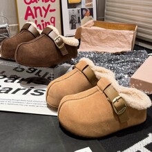 潮不南~毛毛鞋金属扣厚底松糕包头半拖鞋外穿鞋托懒人勃肯鞋女鞋