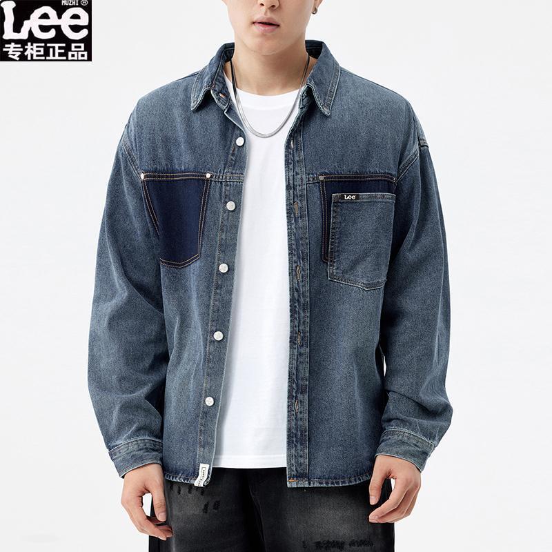 Lee autumn blue high-end lapel denim shirt jacket for men, versatile workwear casual stylish jacket for men