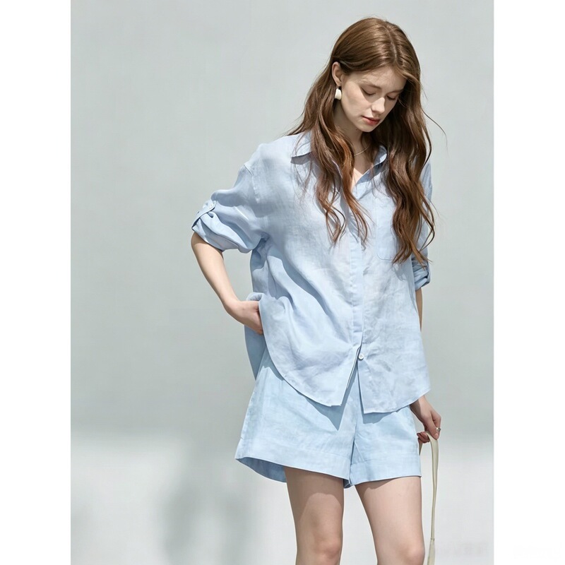 Lazy Style Linen Sun Protection Shirt and Shorts Set for Women, New Summer Style, Loose and Casual, Relaxed Feel, Sun Protection Two-Piece Set Lazy Style Linen Sun Protection Shirt and Shorts Set for Women, New Summer Style, Loose and Casual, Relaxed Feel, Sun Protection Two-Piece Set