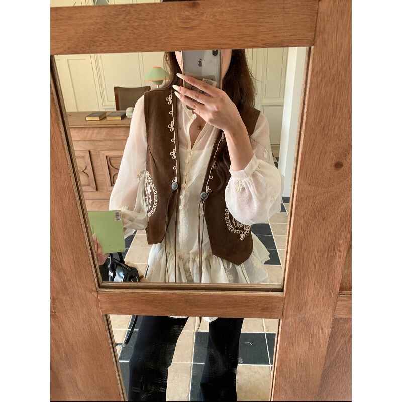 3Th Morning Early Spring New Ethnic Style Embroidered V-Neck Suede Vest Zy3846