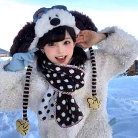 可爱眼镜小狗飞行帽女冬季户外滑雪骑行帽子防寒保暖护耳帽雷锋帽