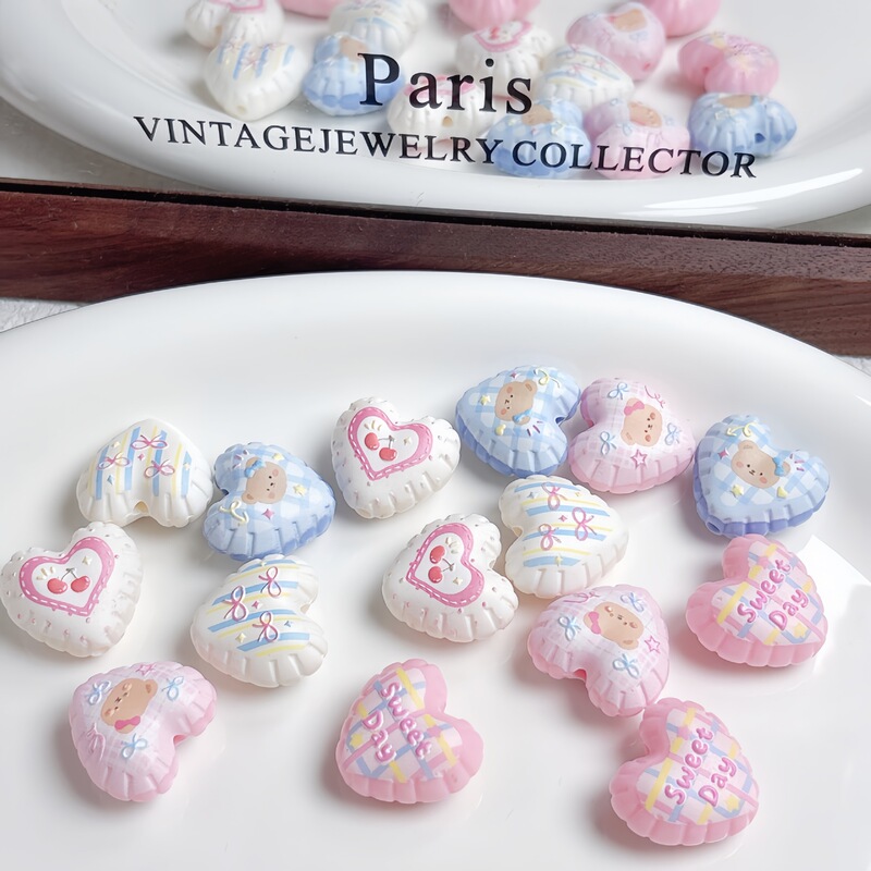 Cute Cartoon Embossed Bow Cherry Bear Heart Diydiy Mobile Phone Chain Bag Pendant Car Hanging Material Accessories