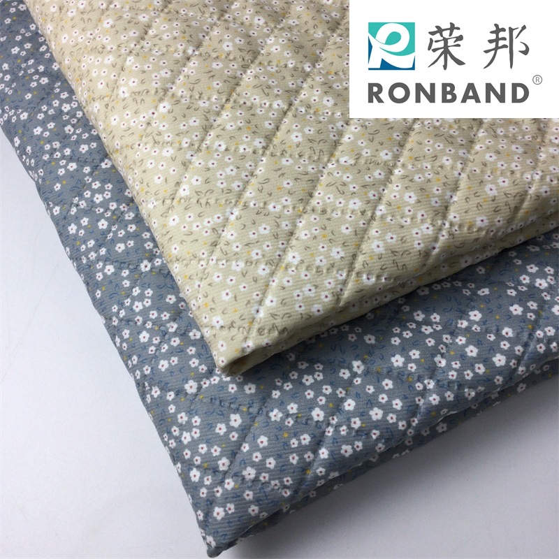 斜纹绒布绗棉超声波复合面料 碎花印花连衣裙夹棉衣冬季面料