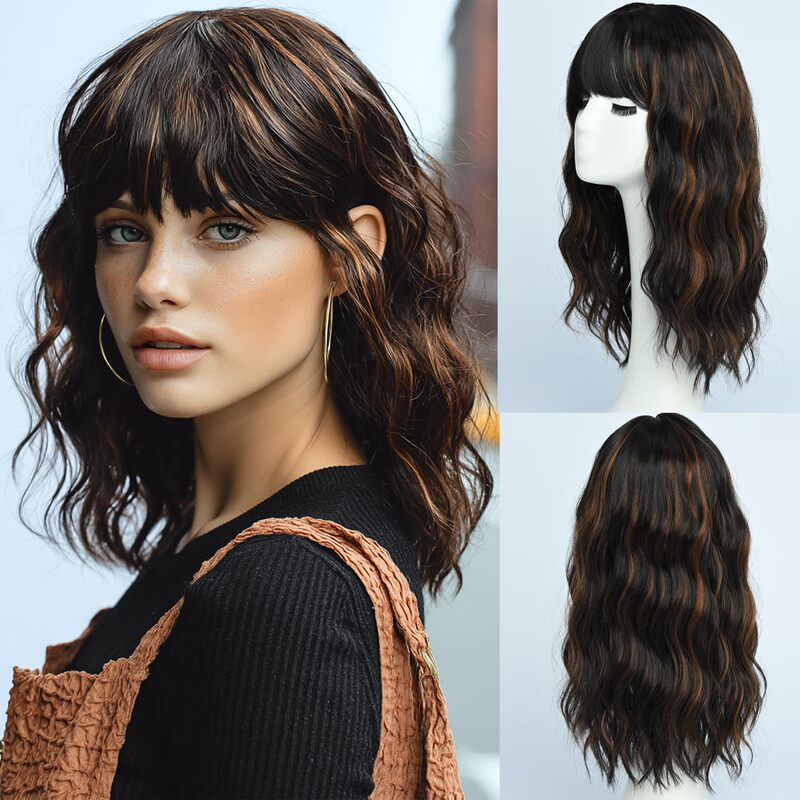 New Cross-Border European and American Fashion High-Temperature Silk Wig Bangs Short Curly Bob Wig Synthetic Fiber Bobwig