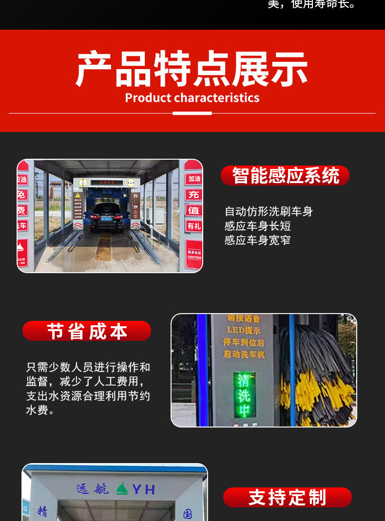 Portal-Type Car Wash Machine, Gas Station Car Wash Facility, Portal-Type Reciprocating Car Wash Equipment, Fully Automatic Intelligent Commercial Car Wash Machine