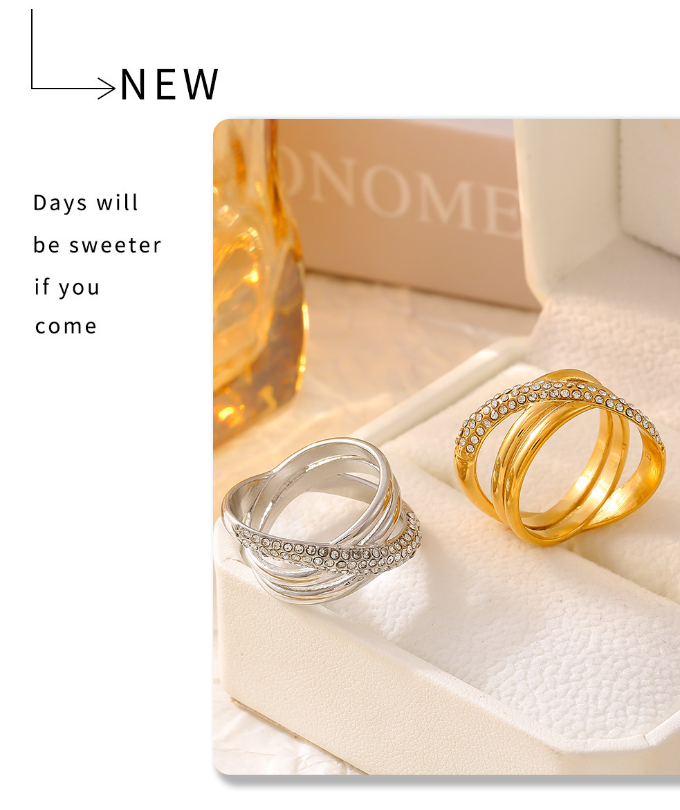 Vintage Niche Stainless Steel Ring Cross Wrap Diamond Ring_voghion.com