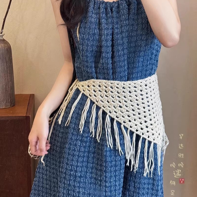 Dopamine-Colored Tassel Layered Triangle Scarf Belt Bohemian Style Hip Skirt Waistband Jeans Waist Accessory