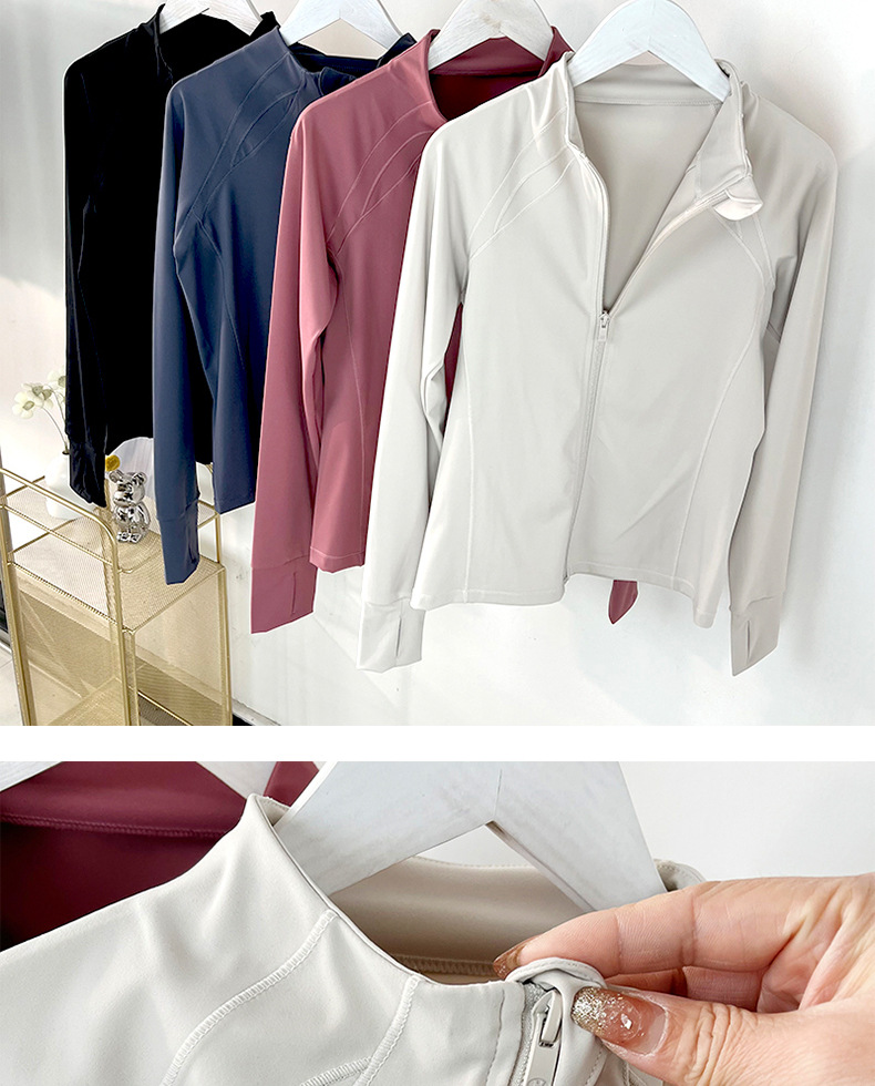 Women's Slim-Fit Zip-Up Yoga Jacket, Lightweight Quick-Dry Nylon Spandex Athletic Top, Breathable Second Skin Layer For Gym & Casual Wear_ecoleips.com