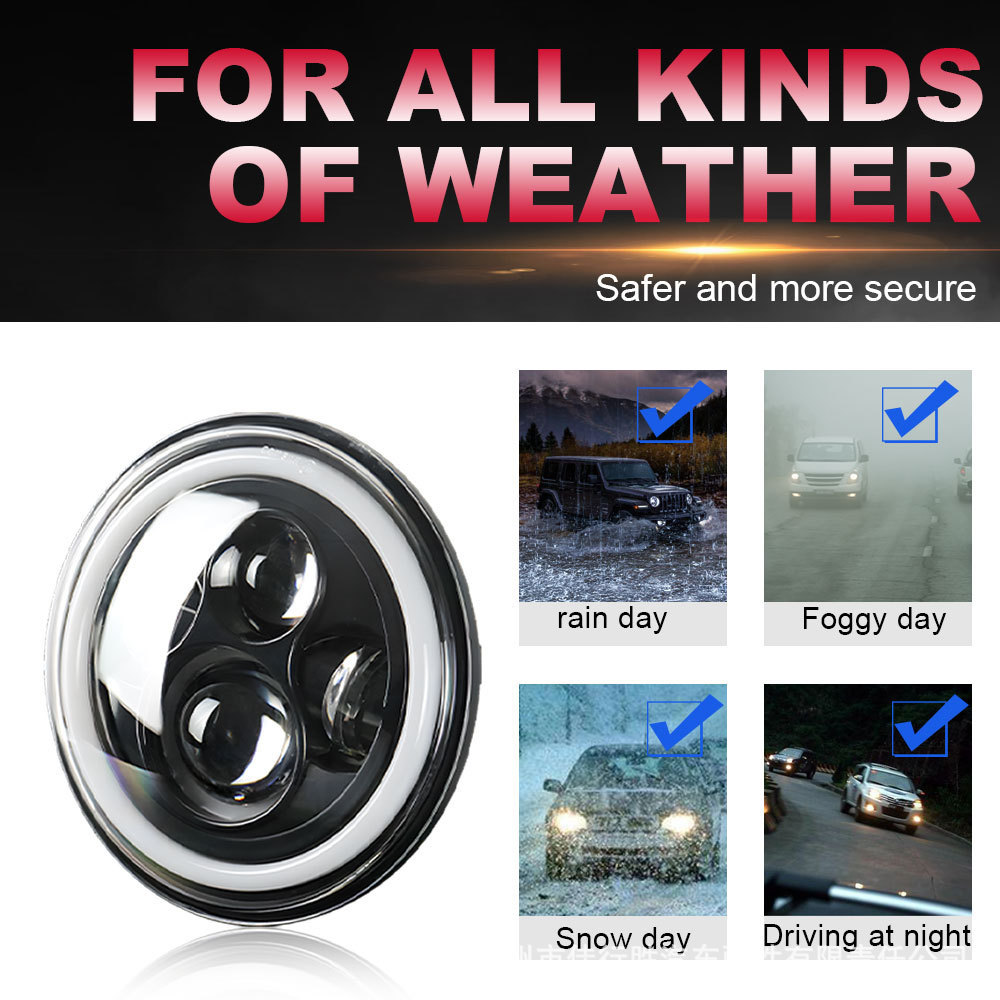 Cross-Border Full-Circle 4-Bead Wrangler Headlight Car Light Motorcycle Modification 7inch Angel Eye Led Car Light Work Light