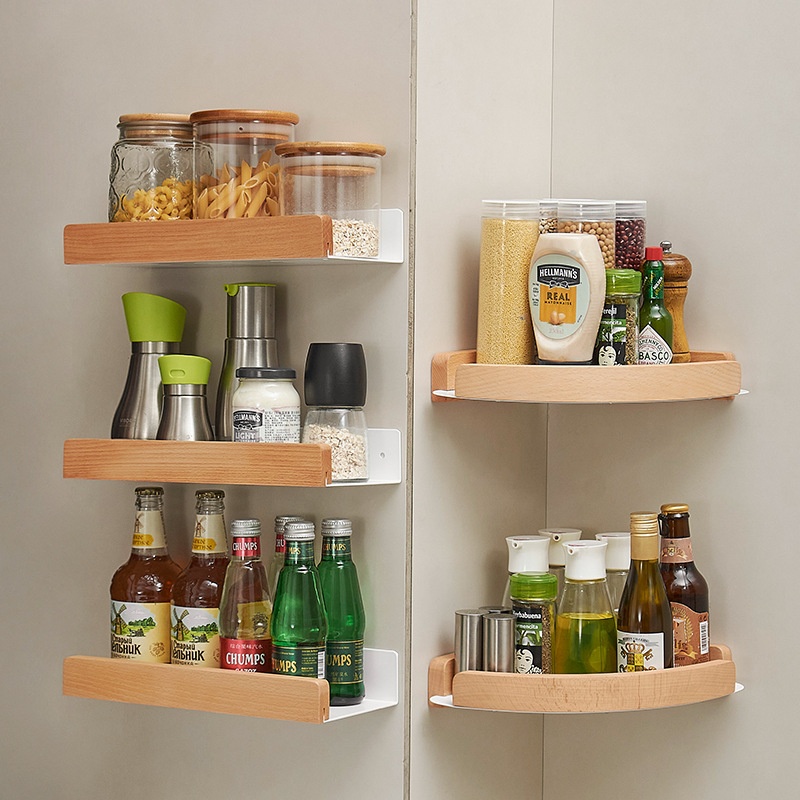 Log kitchen wall corner condiment storage rack wall-mounted condiment condiment oil salt sauce vinegar storage rack manufacturer