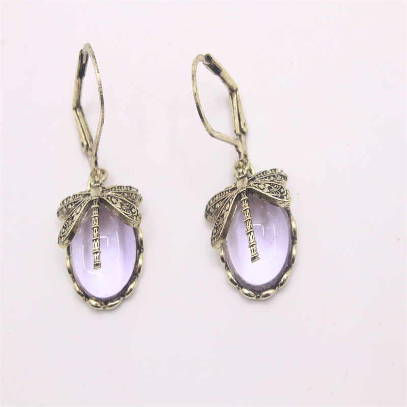 Crystal Inlay Material 1 Pair Casual Ethnic Style Oval Dragonfly Plating Inlay Alloy Crystal Drop Earrings