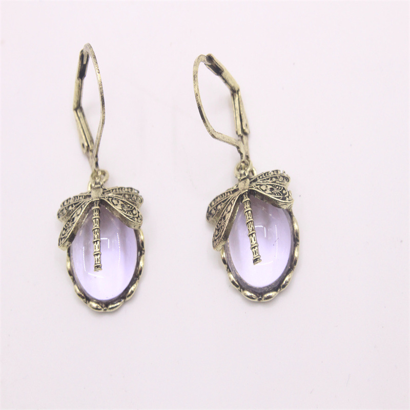 1 Pair Casual Ethnic Style Oval Dragonfly Plating Inlay Alloy Crystal Drop Earrings display picture 2