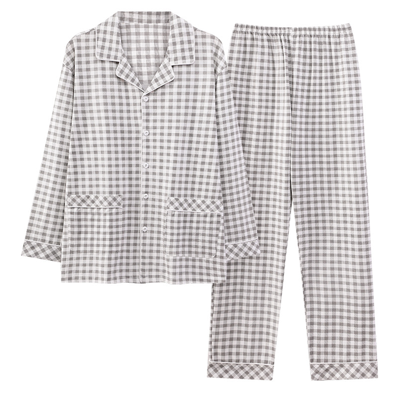 2024 nuevo pijama de hombre primavera y otoño cuadrado manga larga suelta grande casual se puede usar fuera conjunto de ropa de casa