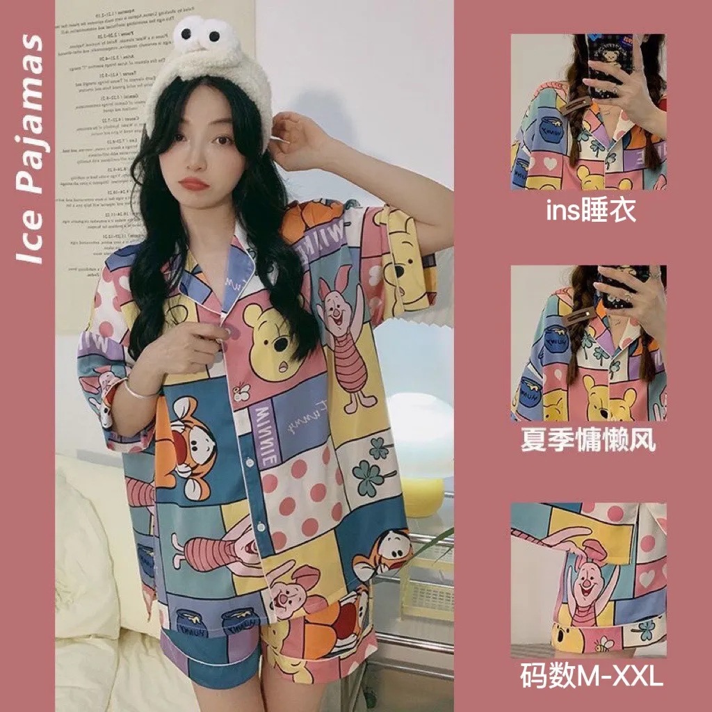 Cartoon pajamas Winnie the Pooh lovely girl Home Furnishings Short sleeved shorts Korean Edition Easy Two piece set live broadcast On behalf of