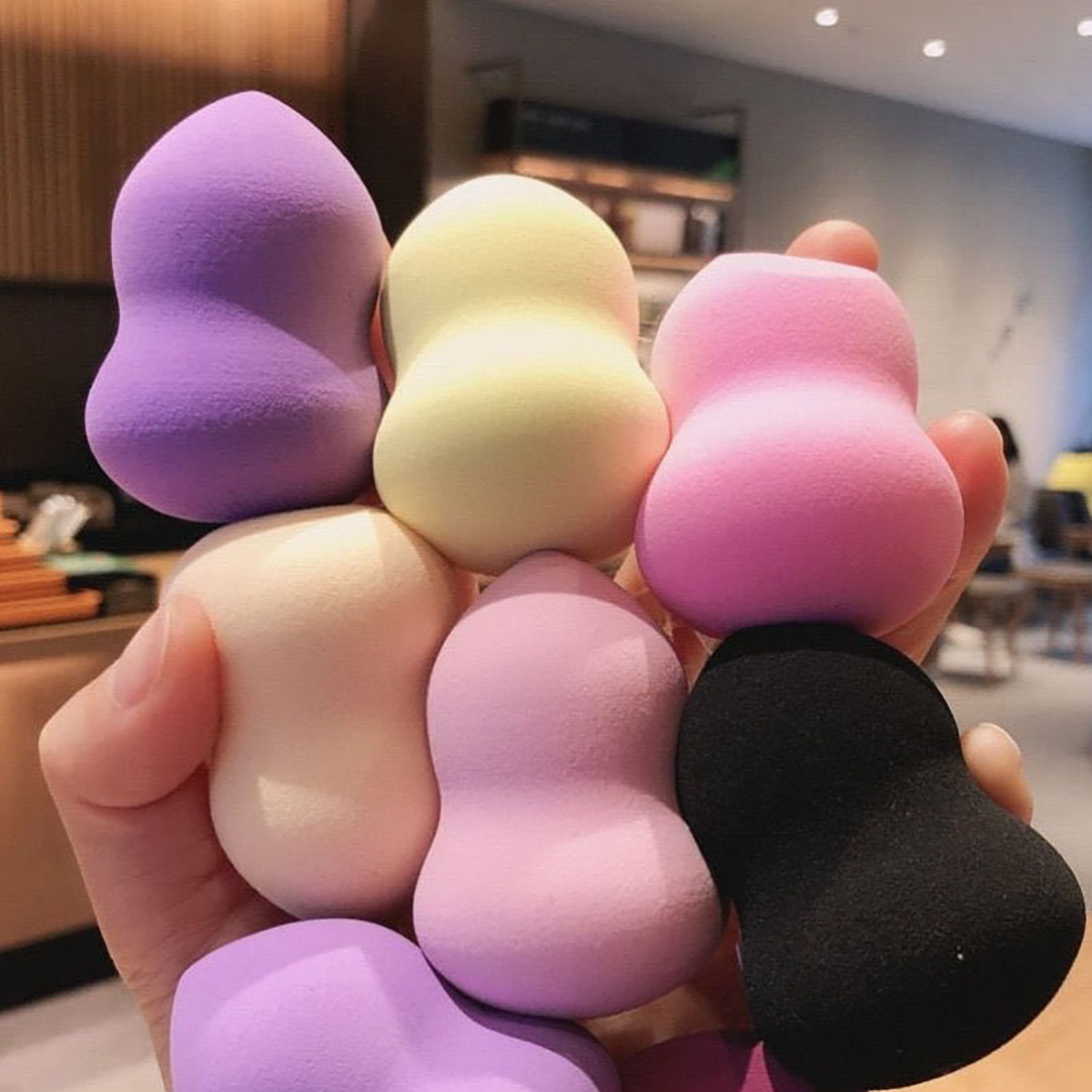 No coma polvo, no se atasque en polvo, huevo de belleza, maquillaje seco y húmedo, huevo de maquillaje de doble uso al por mayor, gotas de agua de calabaza, corte oblicuo, borla de polvo, herramienta de belleza