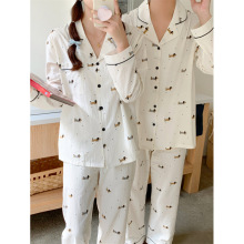 跨境专供外贸女士chic新款情侣睡衣卡通腊肠狗印花长袖家居服套装