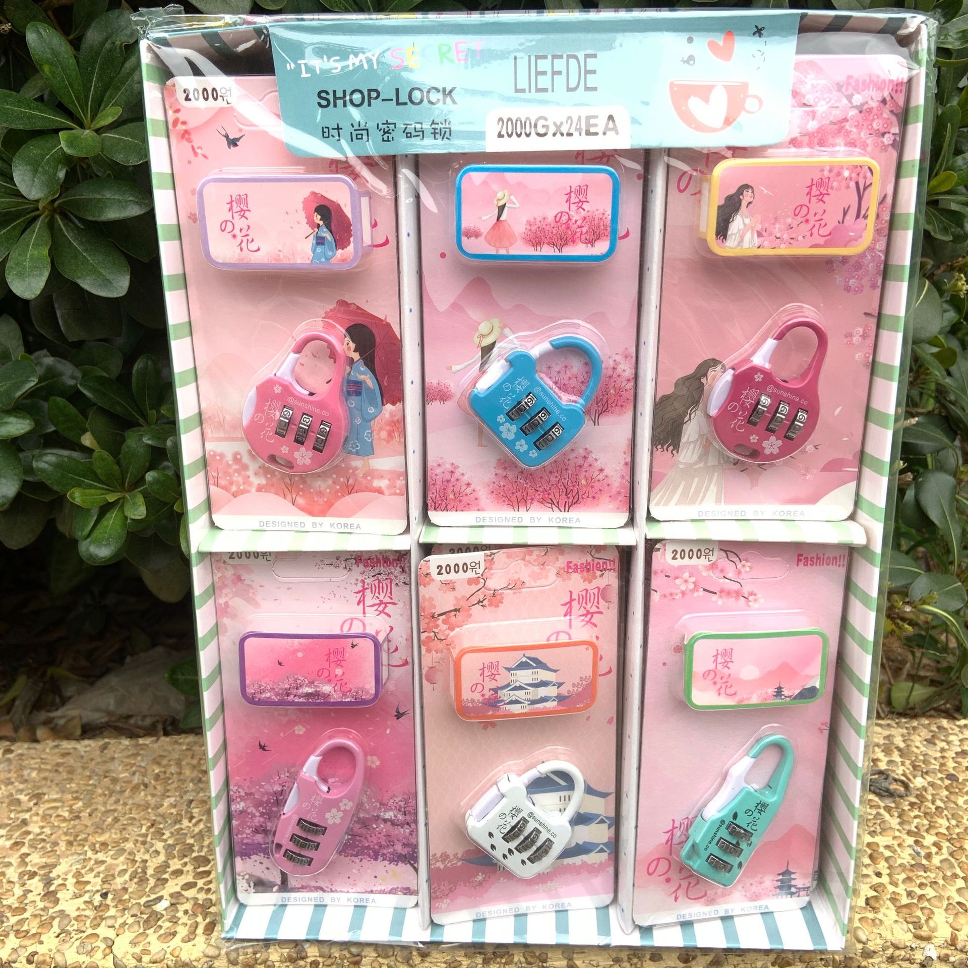 2000G创意粉色系时尚密码锁樱花季行李箱抽屉锁头迷你外贸密码锁