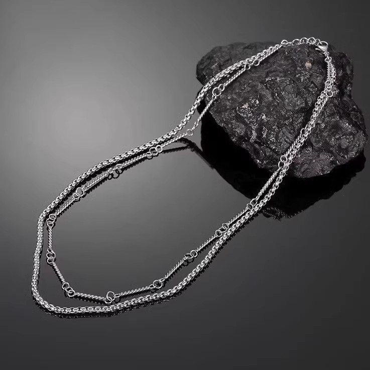 Collana vintage versatile a doppio strato in bambù per uomo, nuova catena per maglione personalizzata alla moda, osso sottile in acciaio al titanio_voghion.com