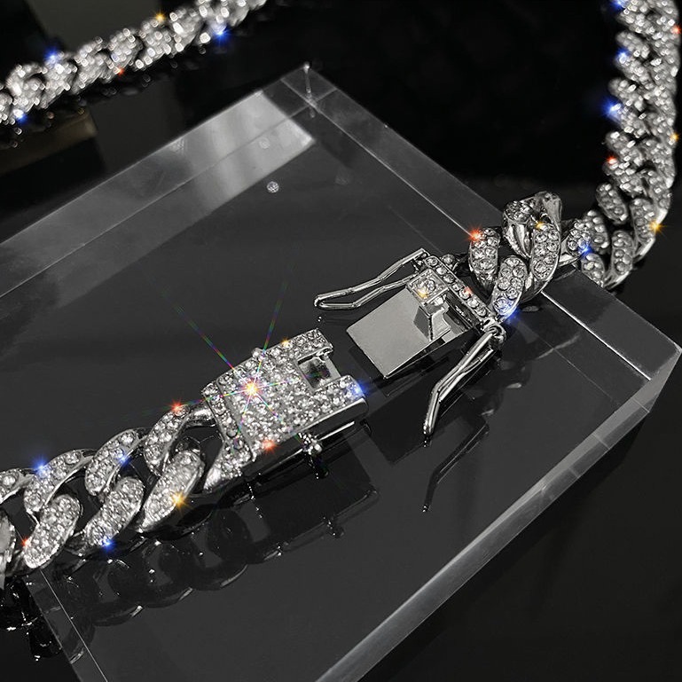 Unisex Full diamond hip hop Cuban chain diamond necklace men and women's same style bracelet necklace street jewelry_voghion.com