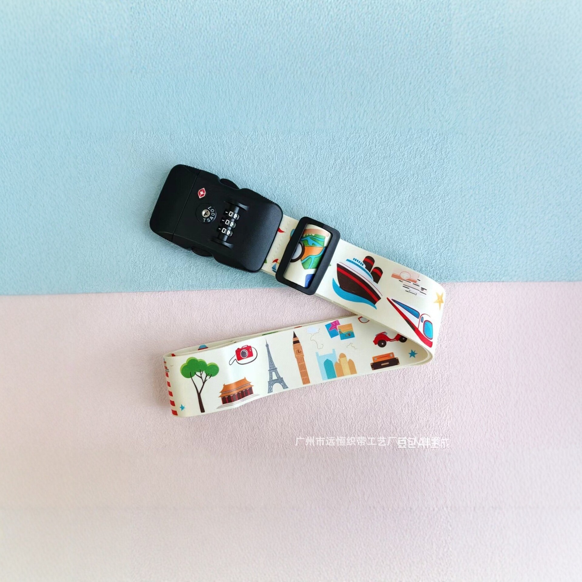 TSA combination lock luggage strap, cartoon print travel suitcase fastening strap, anti-theft luggage strap, made of polyester material