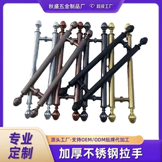 欧式无框玻璃门玫瑰金拉手红古铜黑钛金推拉木门大门把手黑色拉手