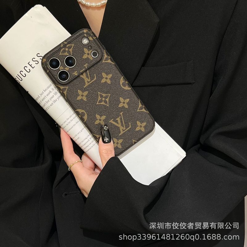 大牌全包镜头苹果17promax手机壳15/16适用iPhone老花皮质软壳新|undefined