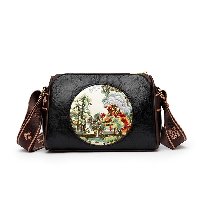 Bolsa de hombro de moda extranjera transfronteriza 2024, nueva bolsa de estilo nacional bordada, bolsa de almohada multicapa de gran capacidad