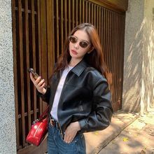 黑色pu皮复古机车美式秋气质外套女高级皮衣宽松短款感暗酒红氨纶