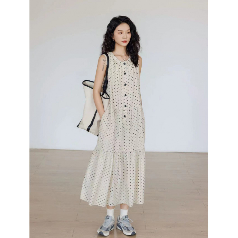 Spring and Summer 2025 New Polka Dot Round Neck Sleeveless Loose Lazy Style dress A- Line Skirt Holiday Skirt Spring and Summer 2025 New Polka Dot Round Neck Sleeveless Loose Lazy Style dress A- Line Skirt Holiday Skirt