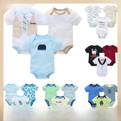 Factory Baby Clothes 3-Piece Set Thin Pure Cotton Newborn Diaper Suit Summer Short Sleeve Belly Protection Baby Bodysuit