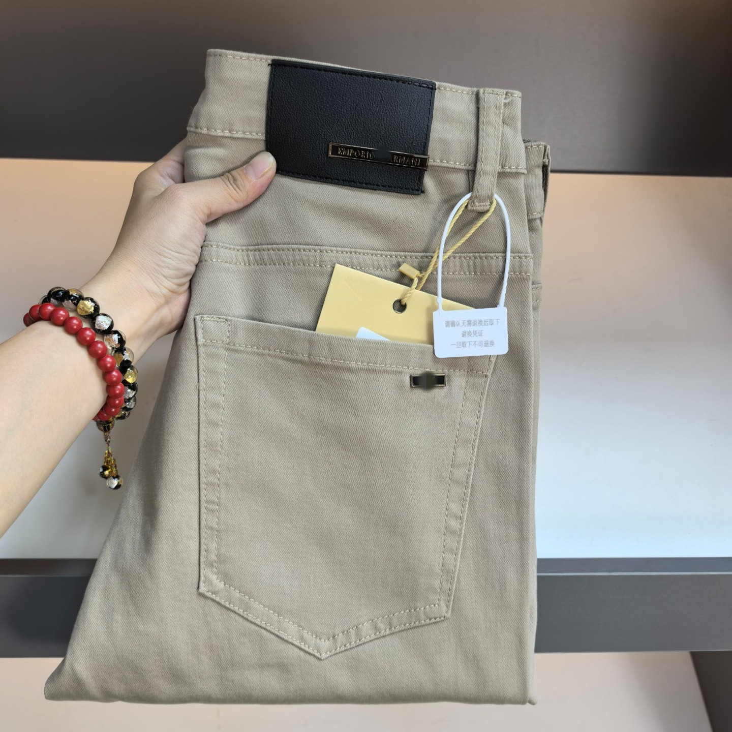 Kişi cins şalvarı, slim fit, düz kəsik, yuyulmuş, xaki rəng